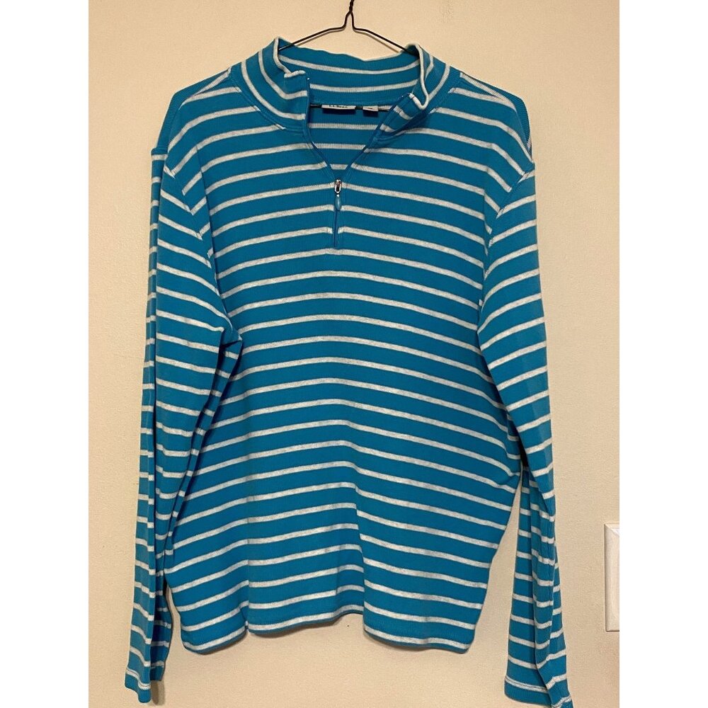 Women's L.L. Bean Peaks Island‎ Quarter-Zip Pullover Blue White Stripe Size XL